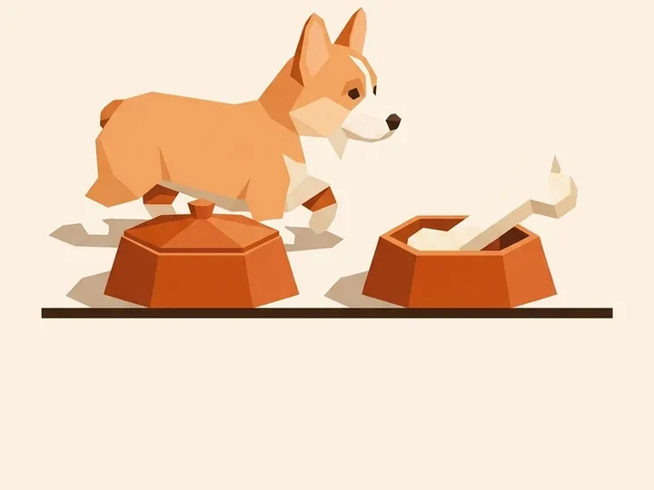 Corgi wybiera otwartą miskę z kością zamiast zakrytej